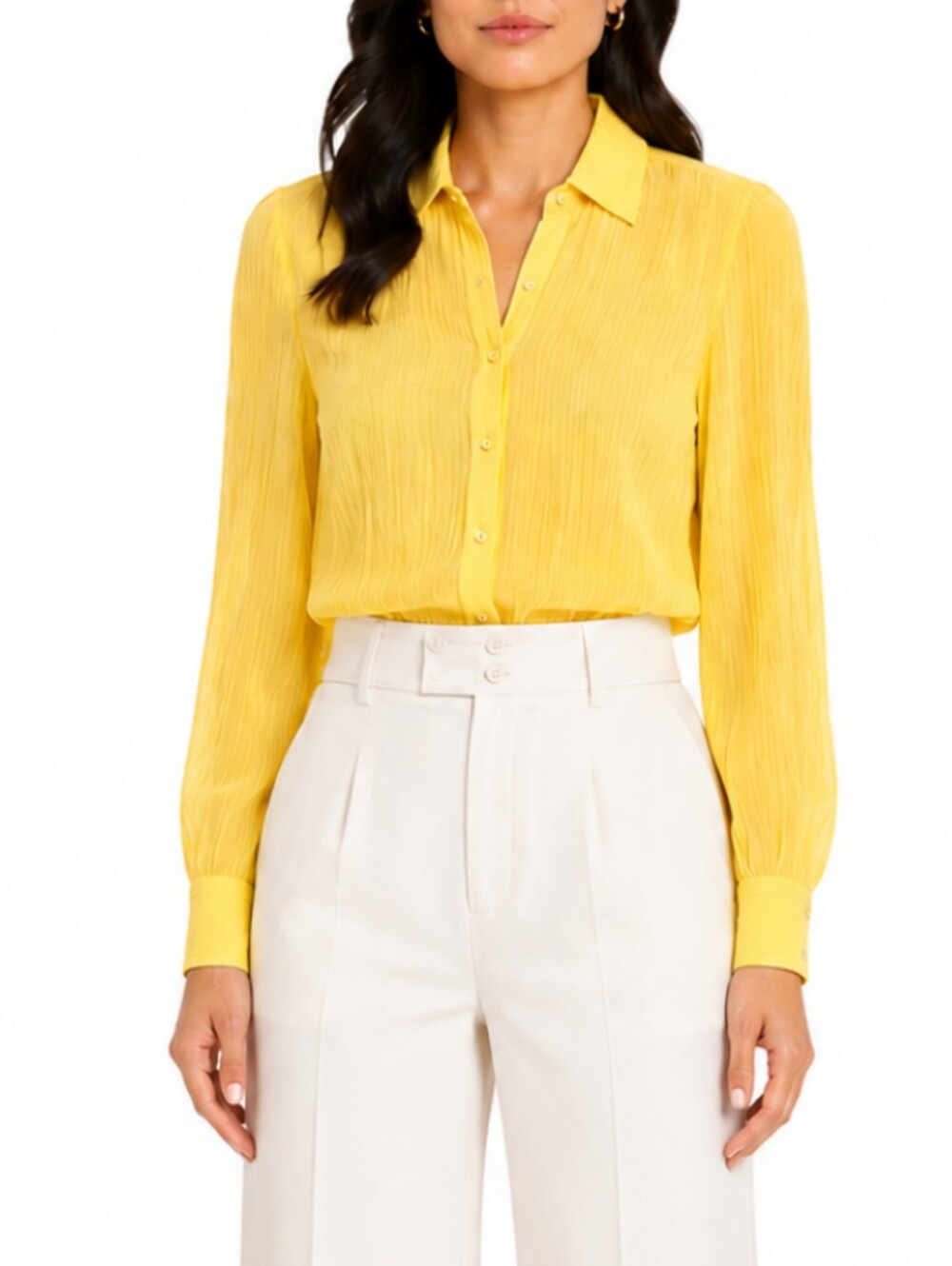 Vintage Christian Dior Blouse Size XS Butter Yellow Crinkle Shirt Quiet Luxury